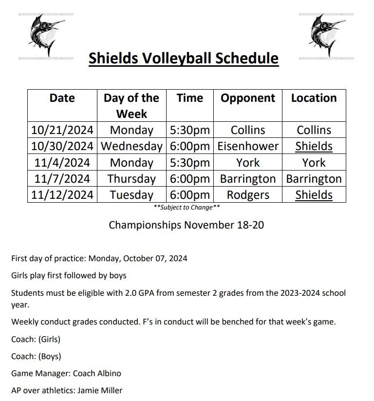 Volleyball Schedule